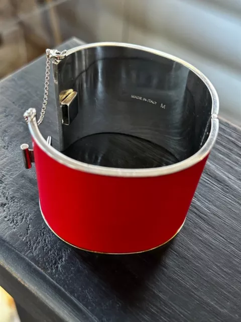 Celine Red Silver Leather Manchette Cuff Bracelet Rare Phoebe Philo  3