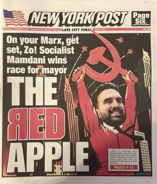 NEW YORK POST: Zohran Mamdani Wins Nyc Election 11/5 The Red Apple £8