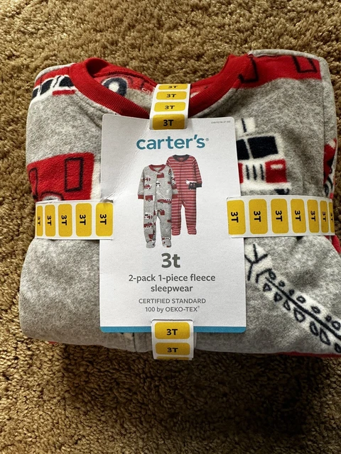 Carter's  2 Pack 1 Piece Fleece Footed Sleepwear Pajamas Size 3T Boys Fire Truck