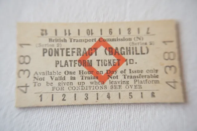 1956 Pontefract Baghill British Rail Platform Railway Train Ticket