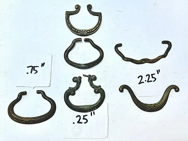 6 Victorian drawer handle pulls fancy Bails lot Brass Antique Salvage .75-2.25"
