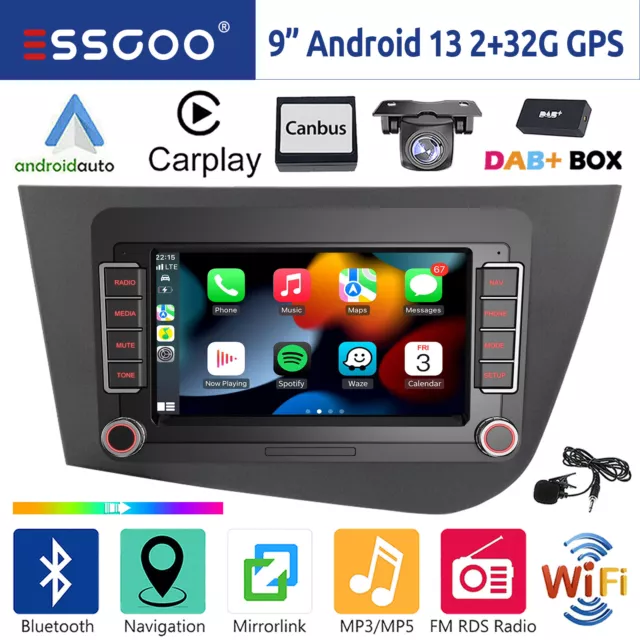 DAB+ 32G Android 13 Carplay Autoradio GPS Navi RDS Kam Für Seat Leon 1P1 2005-11