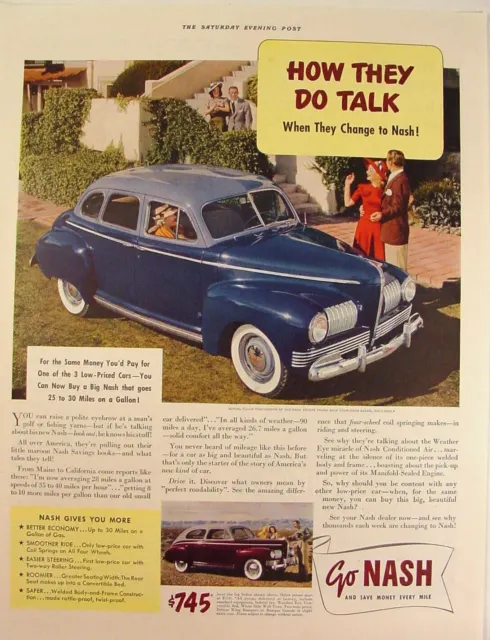 1941 Nash Deluxe Trunk Back Four Door Sedan 25-30 mpg Print Ad
