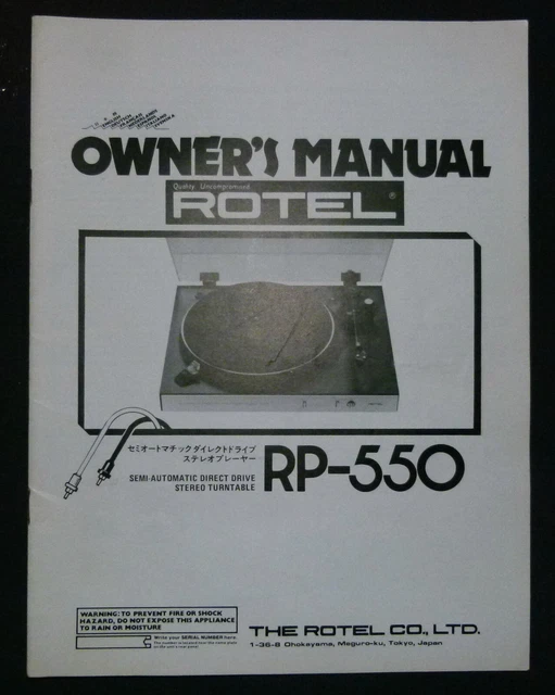 Notice Manuel Platine Semi Direct Drive ROTEL RP-550 Hi-Fi Audio Vintage 80's
