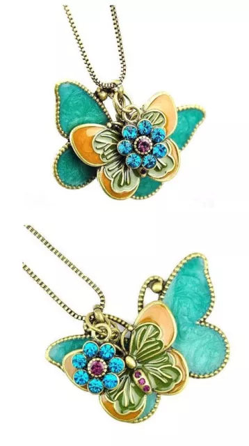 collana Doppia  farfalla- ciondolo butterfly necklace con cristalli