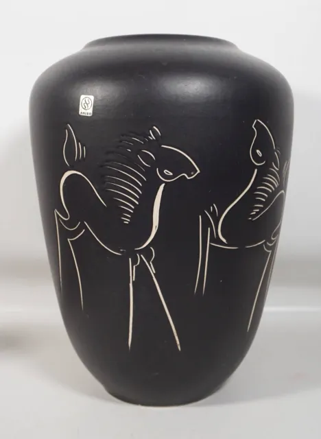 Vintage Mid Century Stützel & Sachs Aalen Keramik Vase F 38 stilisierte Pferde