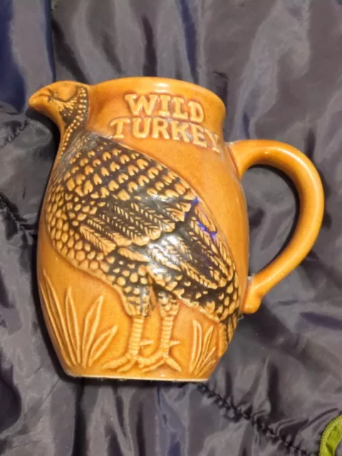 Vintage Wild Turkey Bourbon Whiskey Ceramic Water Pitcher Pub Jug Stoneware