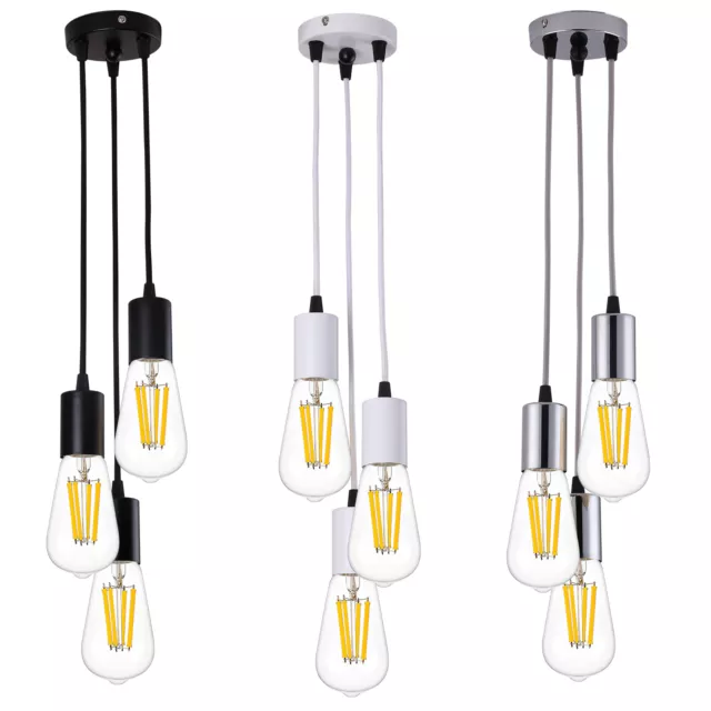 LED 3-Lights Pendant Adjustment Simple Bar Cafe Restaurant Decor Vintage Lamp