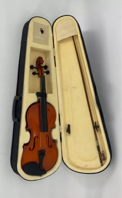 Brown Wooden Polished 4-String Musical 3/4 Adjusted Violin W/ Case & Bow