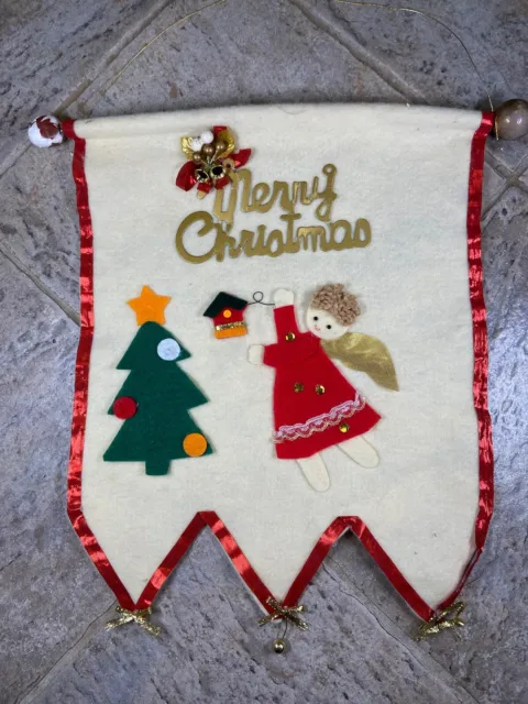 Vintage Handmade Felt Sequins Christmas Hanging Banner MCM