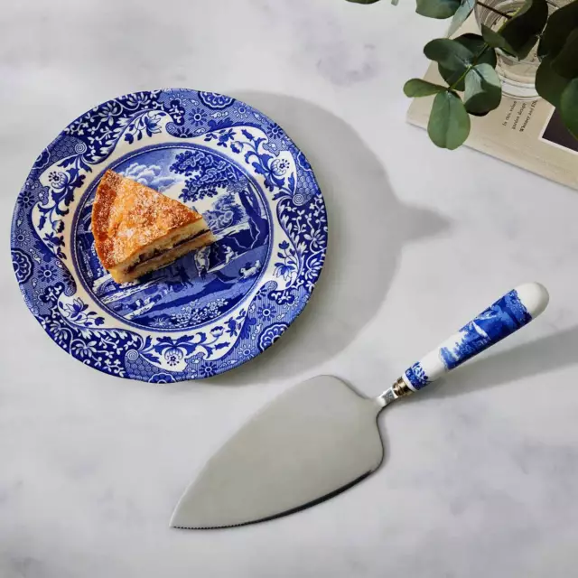 Spode blau italienischer Kuchen Scheibenserver 25 cm Stahl & Porzellan Griffe Geschenkverpackung