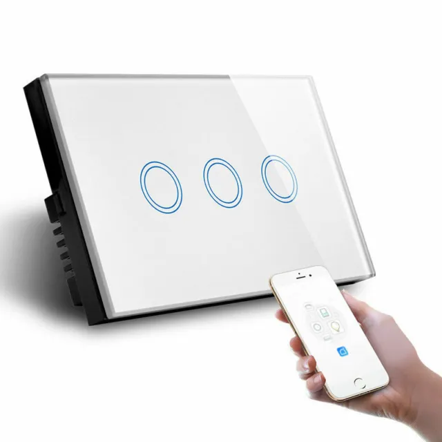 WITRON Smart Home Alexa & Google Home WiFi Glass Wall Switch 3 Gang AU Standard