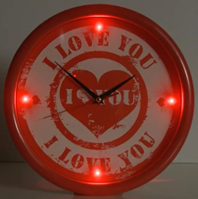 Wanduhr I Love You LED Beleuchtete Ich Liebe Dich Valentinstag Geschenk Uhr 3