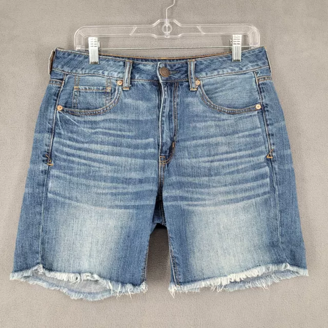 American Eagle Womens Denim Size 6 Blue Hi-Rise Tomgirl Bermuda Fray Hem Grunge