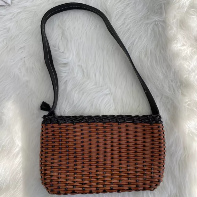 Ellepi Vintage Woven Leather Brown Shoulder Bag Purse Made In Italy