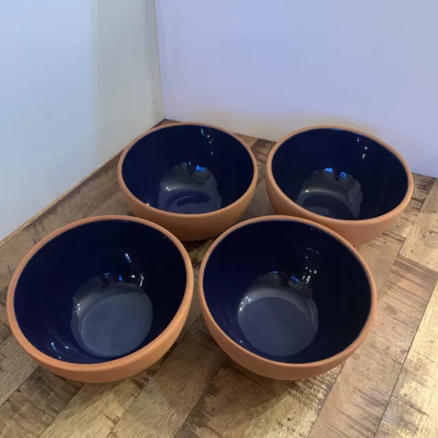 ROMERTOPF Vtg Pottery Terra Rosa Glazed Deep Blue Clay Bowls Mexico Set of 4
