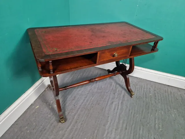 An Antique Style Reproduction Leather Topped Coffee Table ~Delivery Available~