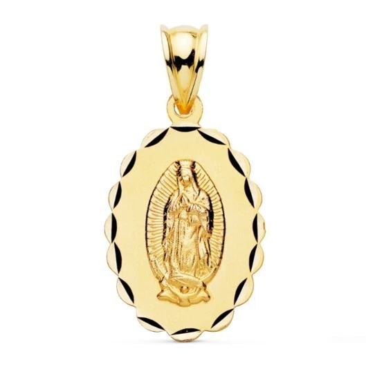 Pendente Oro 18k 750 Mls. Medaglia Vergine Guadalupe 21 X 15 Mm. 1,75 Grammi