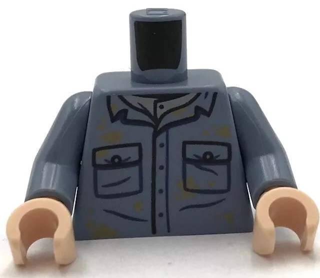 Lego New Minifigure Sand Blue Torso Shirt w/ 2 Pockets Black Buttons Outlines