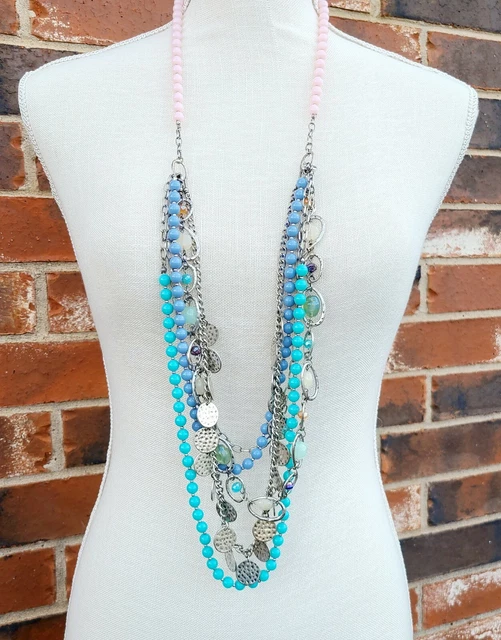 Layered Necklace Multi Chain & Beads. Pastel Colors Great For Spring