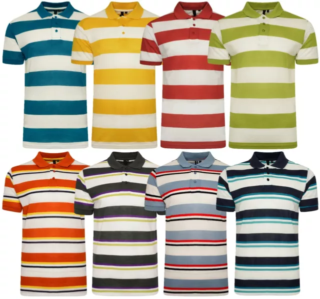 Mens Striped Polo Shirts Pique Yarn Dyed Short Sleeve T-Shirt Casual Top M - 6XL