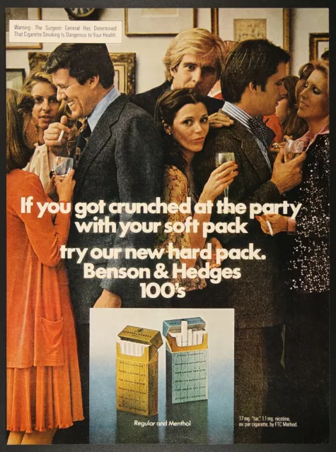 Benson & Hedges Cigarettes Hard Pack Party Crowd Crunch Vintage Print Ad 1976