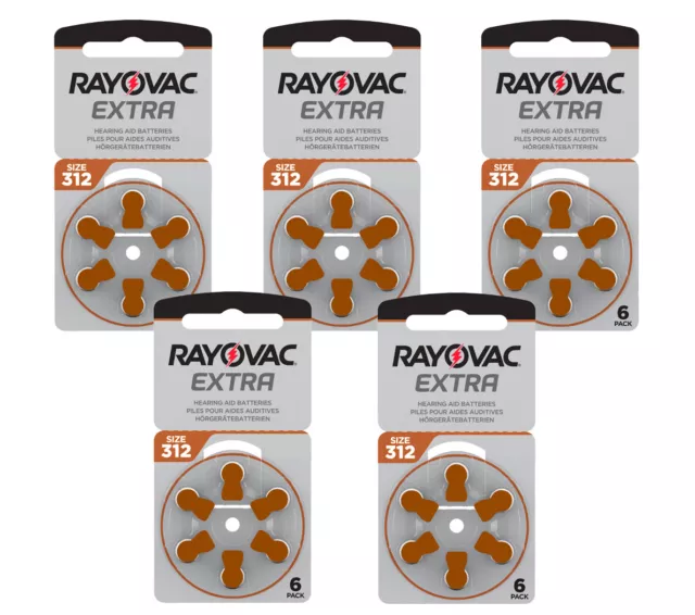 30 x piles pour aides auditives Rayovac 312 onglet marron 1,45 V PR41 zinc air
