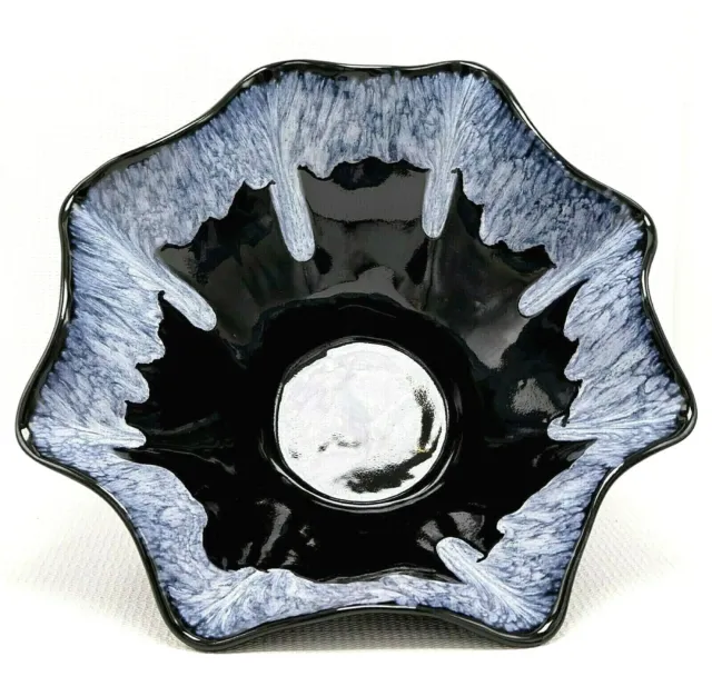 Large Studio Art Pottery Bowl Centerpiece Home Decor 14" Drip Glaze White Black
