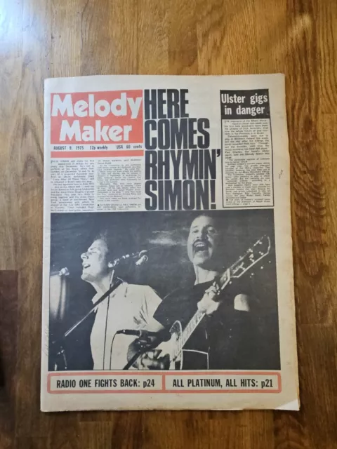 Melody Maker Newspaper August 9th 1975 Simon and Garfunkel Cover