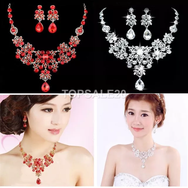 Elegant Crystal Bridal Party Prom Wedding Necklace and Earrings Jewelry Set