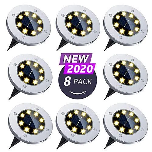 Flalivi Solar Ground Lights - 8 LED Solar Garden Lights Outdoor Waterproof Br