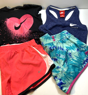 Nike Girls S M L 4 Piece Activewear Bundle 2 Shorts + 2 Tops