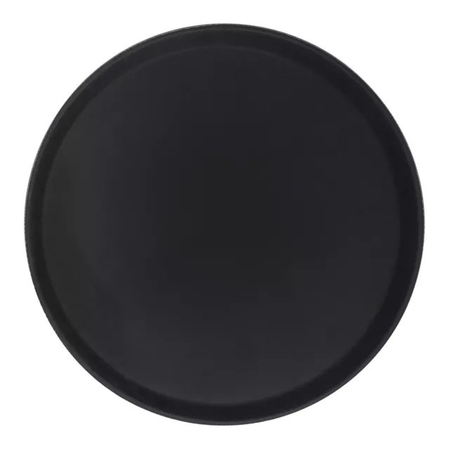 1x Black 35.5cm Round Non-Slip Serving Tray Plastic Food Tea Dinner Trays