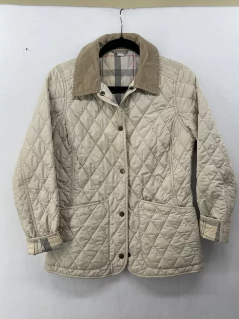 Barbour Spring Annandale Quilt Jacket Size US 4 Cream Light Beige Brown Collar