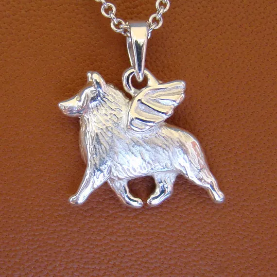 Small Sterling Silver Schipperke Angel Pendant