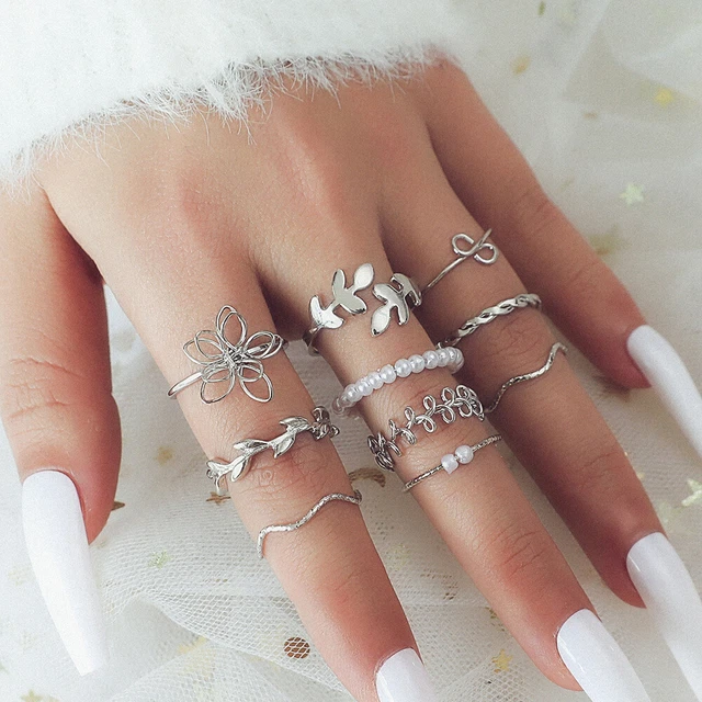 7pcs Fashion Jewelry Rings Set Hot Selling Metal Hollow Round