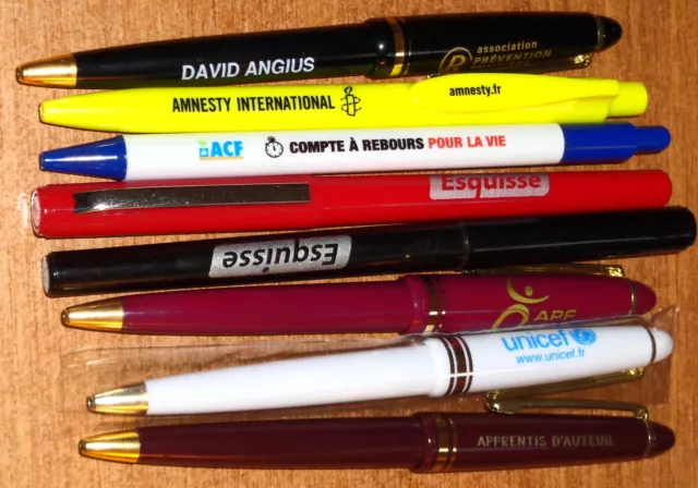 Lot de 8 STYLOS PUBLICITAIRES PEN ADVERTISING NEUFS (UNICEF, AMNESTY INT. etc...