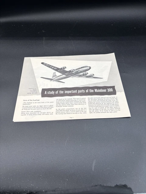 Mainlainer UNITED AIRLINES DC Mainliner 300 Anatomy Of A Plane Parts 1940s £13.64 ...