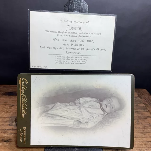 1896 Post Mortem Cabinet Card Photo Baby Florence Rawtentall Lancs Mourning Card