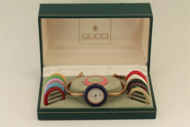 Gucci 1100-L Change Bezel 12 Color Gold Plated Wrist Watch