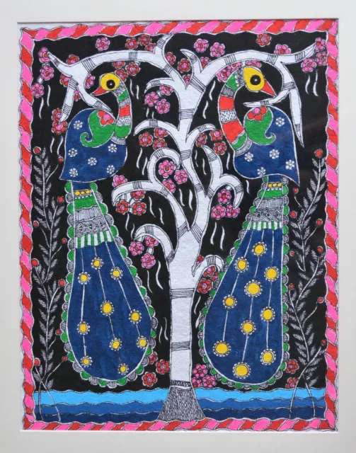 peacock / Birds   Madhubani Mithila handmade painting/Home decor / Folk art