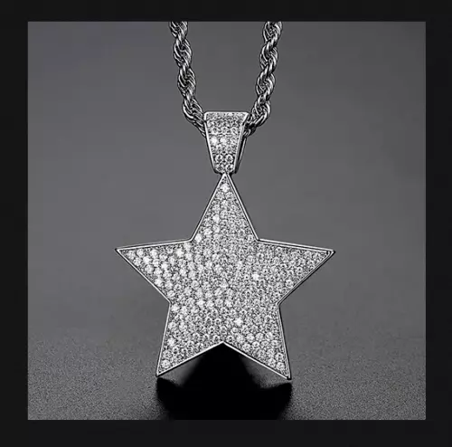 Amazing Star Design with White Round Cut Cubic Zirconia Men's Hip-Hop Pendant