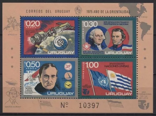 Uruguay 1975 Unabhängigkeit Amerikas Raumfahrt Block 26 postfrisch (C22526)