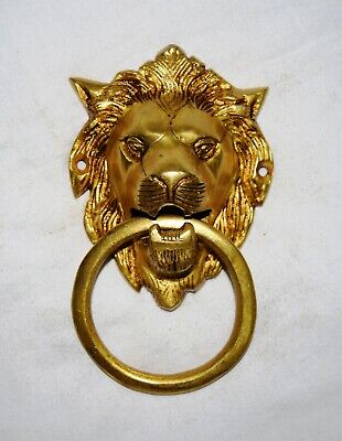 Golden Lion Face Shape Door Knocker Brass Handmade King Of Animal Doorbell UR19