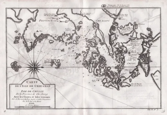 China Chine Zhoushan Island Insel Karte map Asia carte Kupferstich Bellin 1750