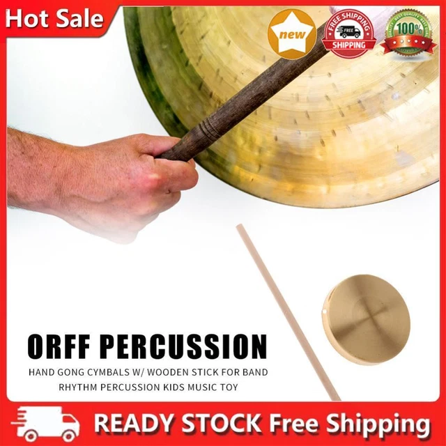 21cm Hand Gong Copper Cymbals with Wooden Stick for Band Rhythm Kids Music Toy