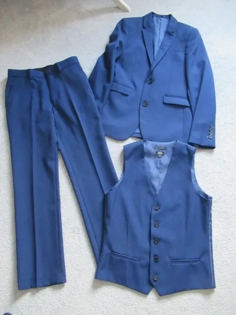 Boys Matalan Blue 3 Piece Suit Jacket, Trousers & Waistcoat Age 11-12 years