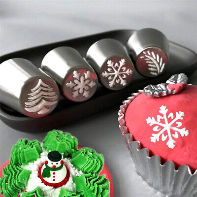 4 piezas/juego de boquillas de pastel crema herramienta de pastelería acero inoxidable cupcake boquilla de Navidad $g