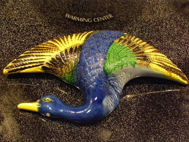Vintage Majolica Wall Pocket Crane Japan  Great Colors!