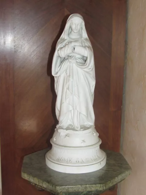 08J20 ANCIENNE STATUE DE 45,5 cm VIERGE MARIE BISCUIT BLANC NAPOLEON III XIXe